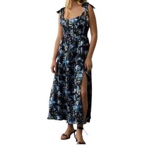American Eagle Outfitters Black Floral Tie-Shoulder Maxi Dress